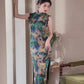 Blue green cheongsam. Lace short sleeve cheongsam.