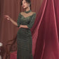 Elegant Green Full Cheongsam Evening Gown - Velvet