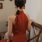 Traditional Chinese wedding dress. Off-the-shoulder modern cheongsam.