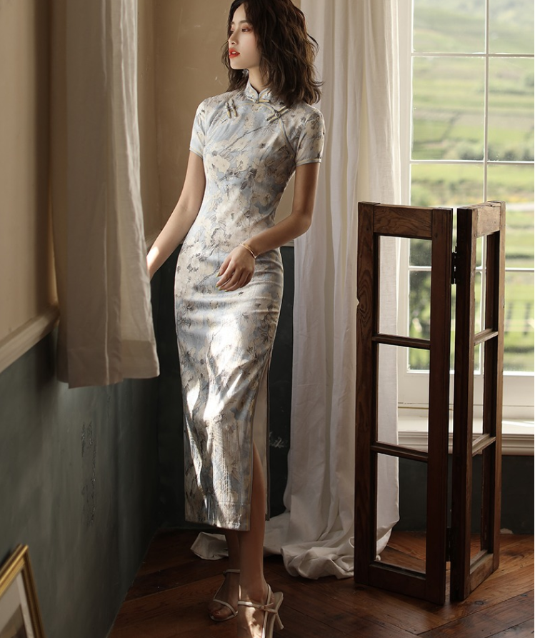 Traditional Full Cheongsam Dress - Satin - Silk