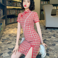 Cute Plaid Short Cheongsam - Cotton