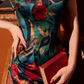 Traditional satin floral cheongsam. Green qipao. Custom dresses.