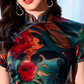 Traditional satin floral cheongsam. Green qipao. Custom dresses.