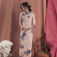 Long-sleeved pink cheongsam dress