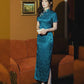 Satin blue cheongsam. Fully lined. Custom dresses.