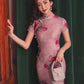 Pink summer cheongsam. Chinese dress. Bridesmaid dress. Polyester and cotton blend.