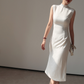 Minimalist white Cheongsam, sleeveless dress for everyday, Chinese vintage dress