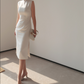 Minimalist white Cheongsam, sleeveless dress for everyday, Chinese vintage dress