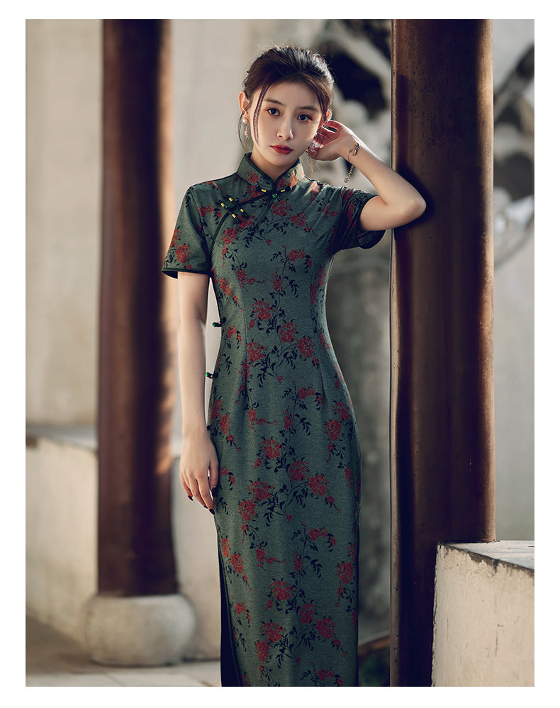 Traditional Chinese Green Cheongsam Dress - Soft Fabric