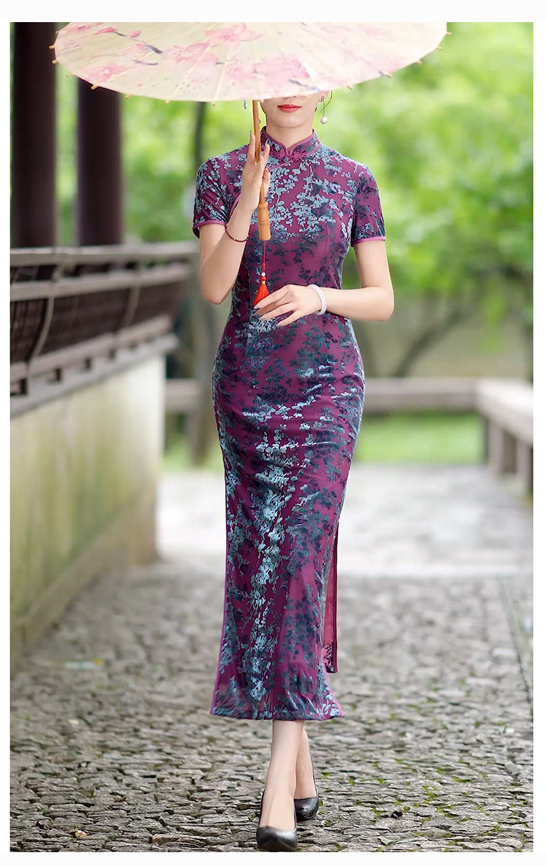 Traditional Chinese Dress Purple Velvet Cheongsam Modern Qipao Eve Chineseartcharm