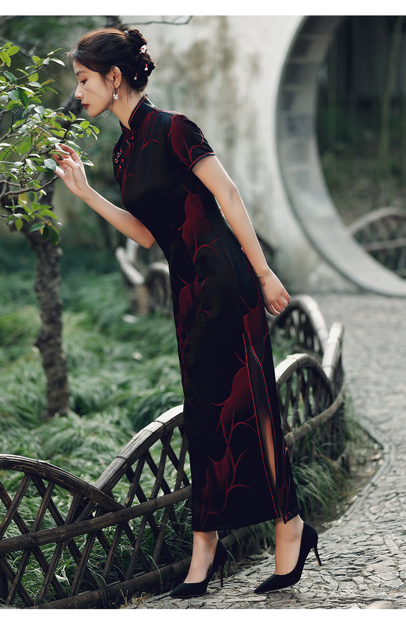 Traditional Black Full Cheongsam - Satin | Silk