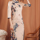 Long-sleeved pink cheongsam dress