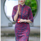 Traditional Chinese cheongsam dress with shawl. Purple velvet Qipao evening gown.