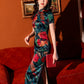 Traditional satin floral cheongsam. Green qipao. Custom dresses.