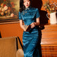 Satin blue cheongsam. Fully lined. Custom dresses.