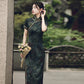 Traditional Green Full Cheongsam Dress - Satin | Silk