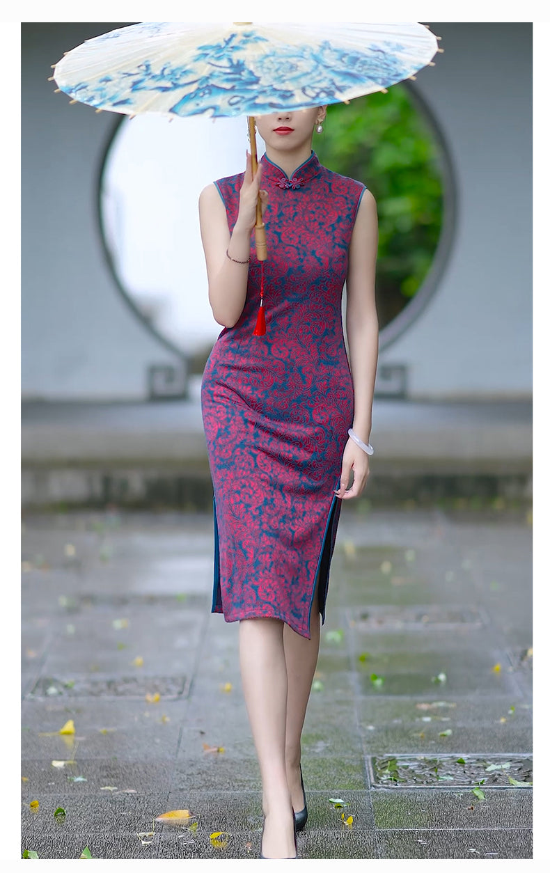 Nice Lace Hem Velvet Chinese Dress Qipao Cheongsam