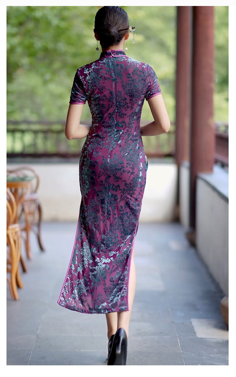 Traditional Chinese Dress | Purple Velvet Cheongsam | Modern Qipao Evening Dress