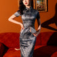 Satin gray cheongsam gown. Plus size qipao. Fully lined. Polyester and silk blend.