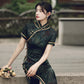 Traditional Green Full Cheongsam Dress - Satin | Silk