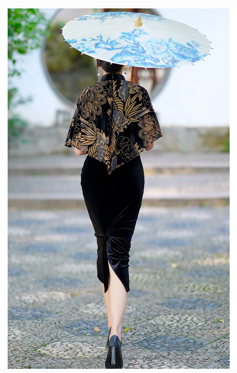 Traditional Chinese Dress, Long Cheongsam Dress, Black Qipao Dress