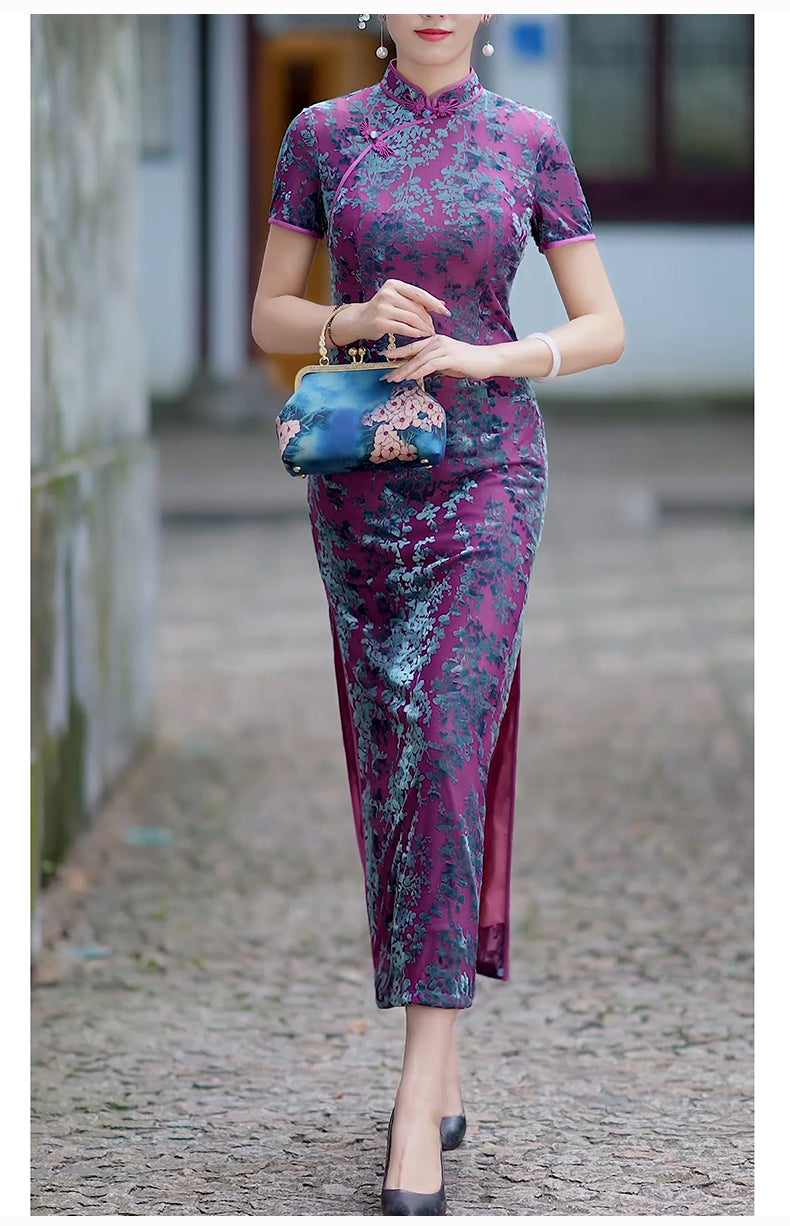 Traditional Chinese Dress | Purple Velvet Cheongsam | Modern Qipao Evening Dress