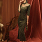 Elegant Green Full Cheongsam Evening Gown - Velvet