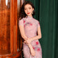 Pink summer cheongsam. Chinese dress. Bridesmaid dress. Polyester and cotton blend.