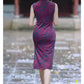 Traditional Chinese cheongsam dress with shawl. Purple velvet Qipao evening gown.