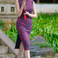 Traditional Chinese cheongsam dress with shawl. Purple velvet Qipao evening gown.