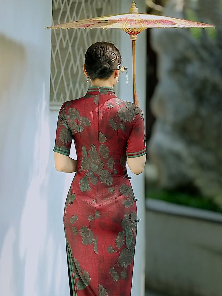 Traditional Chinese cheongsam tea ceremony dress. red qipao dress,