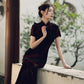 Traditional Black Full Cheongsam - Satin | Silk