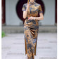 Traditional Chinese cheongsam dress. Ink painting satin cheongsam.