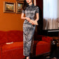 Satin gray cheongsam gown. Plus size qipao. Fully lined. Polyester and silk blend.