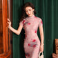 Pink summer cheongsam. Chinese dress. Bridesmaid dress. Polyester and cotton blend.