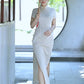 Traditional Chinese cheongsam dress. White cheongsam.