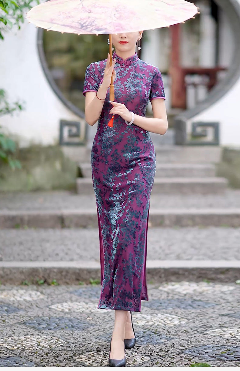 Traditional Chinese Dress | Purple Velvet Cheongsam | Modern Qipao Evening Dress