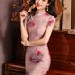 Pink summer cheongsam. Chinese dress. Bridesmaid dress. Polyester and cotton blend.